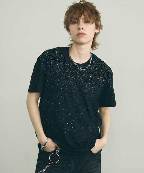 セール】rhinestone short sleeve t-shirt / ラインストーン半袖T