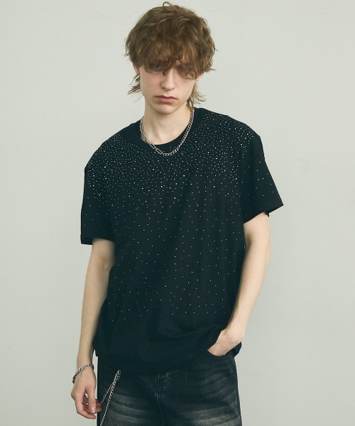 セール】rhinestone short sleeve t-shirt / ラインストーン半袖T