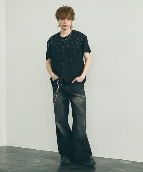 セール】rhinestone short sleeve t-shirt / ラインストーン半袖