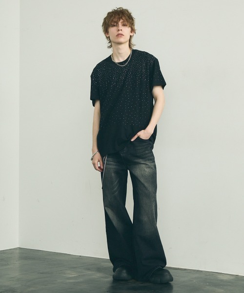 セール】rhinestone short sleeve t-shirt / ラインストーン半袖
