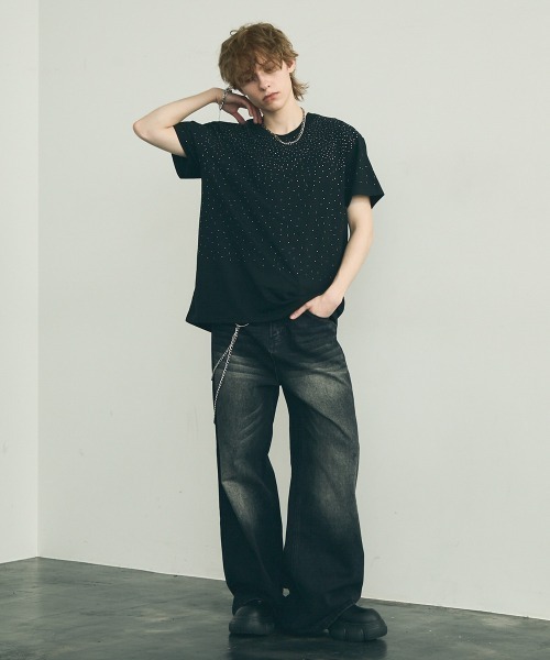 セール】rhinestone short sleeve t-shirt / ラインストーン半袖
