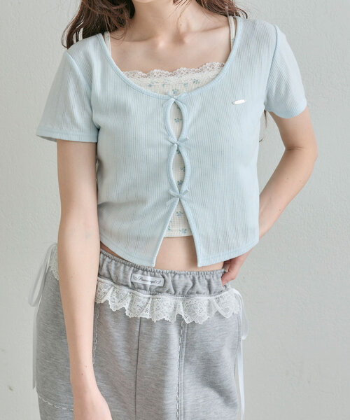 OLIVE des OLIVE（オリーブデオリーブ）の「映えリボンTee（Tシャツ/カットソー・レディース・ブラック/ピンク/オフホワイト/レッド/ネイビー/サックスブルー/トップグレー/ブラウン・FREE）」の6枚目の写真