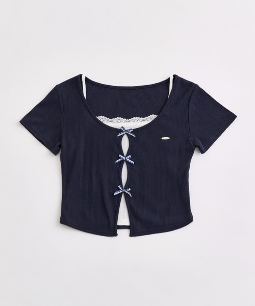 OLIVE des OLIVE（オリーブデオリーブ）の「映えリボンTee（Tシャツ/カットソー・レディース・ブラック/ピンク/オフホワイト/レッド/ネイビー/サックスブルー/トップグレー/ブラウン・FREE）」の9枚目の写真