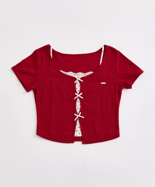 OLIVE des OLIVE（オリーブデオリーブ）の「映えリボンTee（Tシャツ/カットソー・レディース・ブラック/ピンク/オフホワイト/レッド/ネイビー/サックスブルー/トップグレー/ブラウン・FREE）」の10枚目の写真