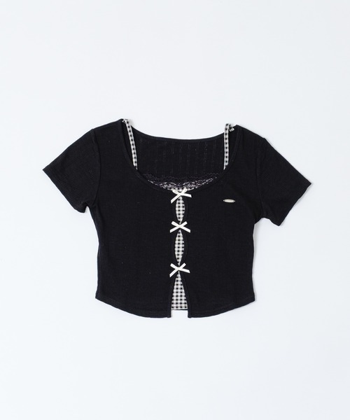 OLIVE des OLIVE（オリーブデオリーブ）の「映えリボンTee（Tシャツ/カットソー・レディース・ブラック/ピンク/オフホワイト/レッド/ネイビー/サックスブルー/トップグレー/ブラウン・FREE）」の11枚目の写真