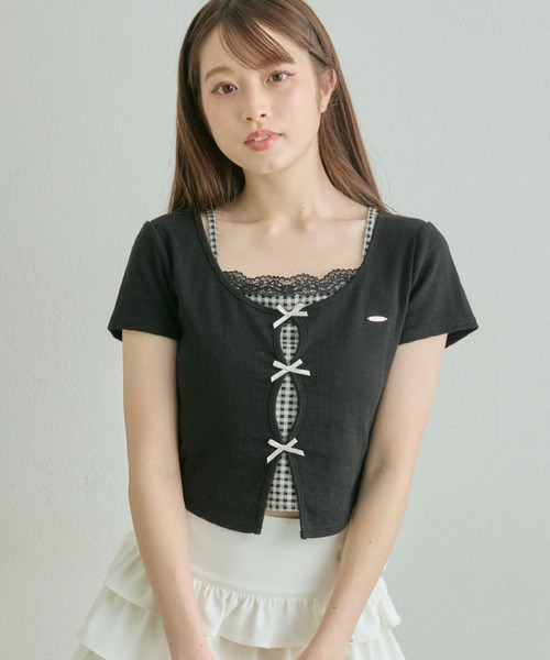 OLIVE des OLIVE（オリーブデオリーブ）の「映えリボンTee（Tシャツ/カットソー・レディース・ブラック/ピンク/オフホワイト/レッド/ネイビー/サックスブルー/トップグレー/ブラウン・FREE）」の13枚目の写真