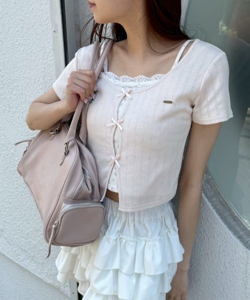 OLIVE des OLIVE（オリーブデオリーブ）の「映えリボンTee（Tシャツ/カットソー・レディース・ブラック/ピンク/オフホワイト/レッド/ネイビー/サックスブルー/トップグレー/ブラウン・FREE）」の21枚目の写真