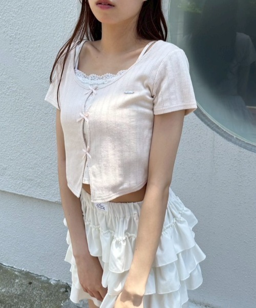 OLIVE des OLIVE（オリーブデオリーブ）の「映えリボンTee（Tシャツ/カットソー・レディース・ブラック/ピンク/オフホワイト/レッド/ネイビー/サックスブルー/トップグレー/ブラウン・FREE）」の22枚目の写真