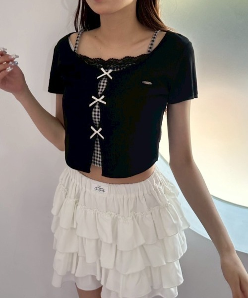 OLIVE des OLIVE（オリーブデオリーブ）の「映えリボンTee（Tシャツ/カットソー・レディース・ブラック/ピンク/オフホワイト/レッド/ネイビー/サックスブルー/トップグレー/ブラウン・FREE）」の16枚目の写真