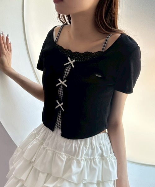 OLIVE des OLIVE（オリーブデオリーブ）の「映えリボンTee（Tシャツ/カットソー・レディース・ブラック/ピンク/オフホワイト/レッド/ネイビー/サックスブルー/トップグレー/ブラウン・FREE）」の17枚目の写真