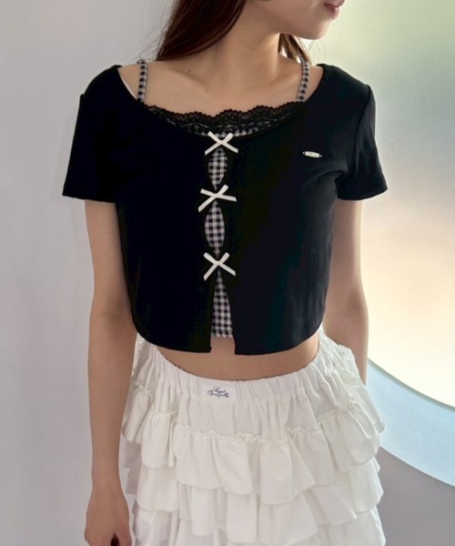 OLIVE des OLIVE（オリーブデオリーブ）の「映えリボンTee（Tシャツ/カットソー・レディース・ブラック/ピンク/オフホワイト/レッド/ネイビー/サックスブルー/トップグレー/ブラウン・FREE）」の18枚目の写真