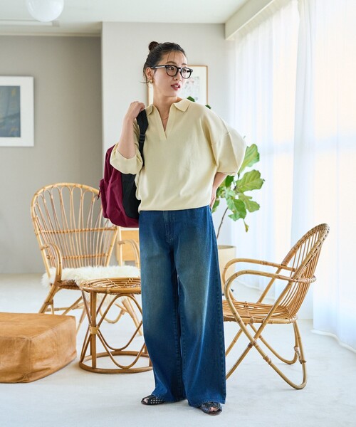 FREAK'S STORE（フリークスストア）の「限定展開　半袖 ポロ襟 スキッパー サマーニット（ポロシャツ・レディース・ナチュラル/ブラック/ベージュ/ネイビー/ブラウン/レッド/グリーン・ﾌﾘ-）」の10枚目の写真