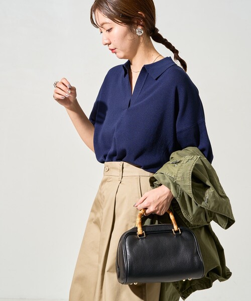 FREAK'S STORE（フリークスストア）の「限定展開　半袖 ポロ襟 スキッパー サマーニット（ポロシャツ・レディース・ナチュラル/ブラック/ベージュ/ネイビー/ブラウン/レッド/グリーン・ﾌﾘ-）」の19枚目の写真