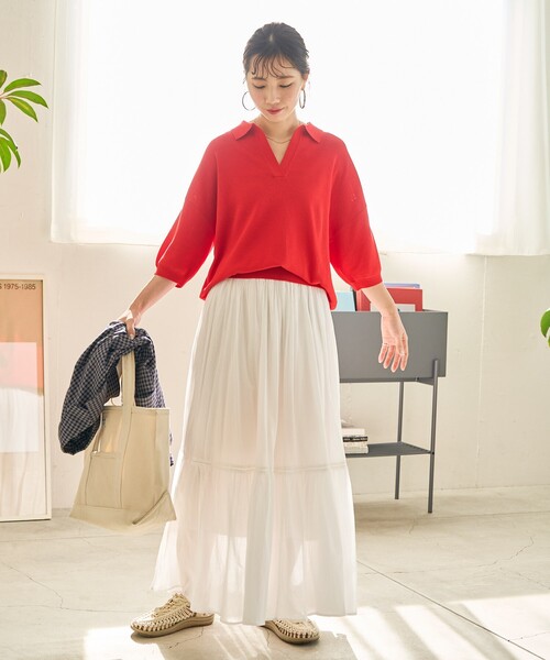 FREAK'S STORE（フリークスストア）の「限定展開　半袖 ポロ襟 スキッパー サマーニット（ポロシャツ・レディース・ナチュラル/ブラック/ベージュ/ネイビー/ブラウン/レッド/グリーン・ﾌﾘ-）」の22枚目の写真