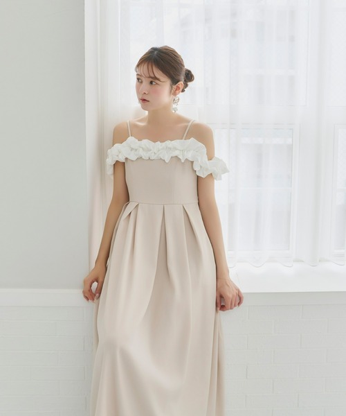 Olu. オルドット ショルダーフリルタックワンピース Kanako×Olu.】 #ショルダーフリルタックワンピース ¥12,000(tax