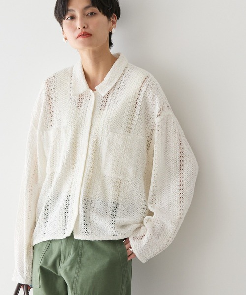 AMERICAN HOLIC（アメリカンホリック）の「Wポケットレースシャツ（シャツ/ブラウス・レディース・オフホワイト/ブラック/ライトイエロー・M/L）」の10枚目の写真