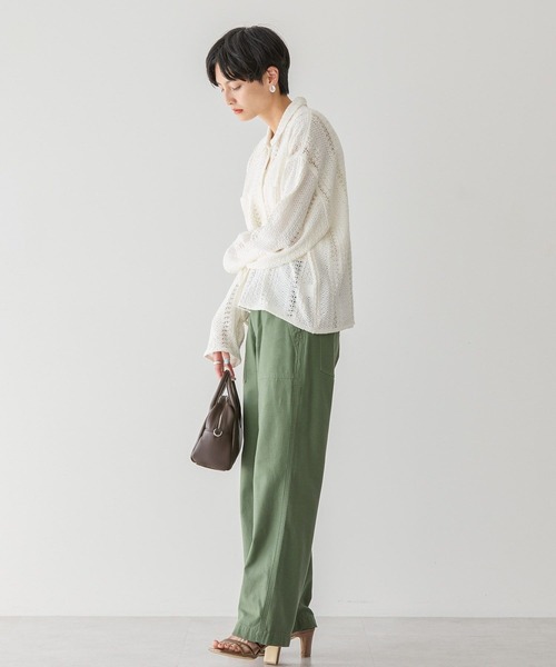 AMERICAN HOLIC（アメリカンホリック）の「Wポケットレースシャツ（シャツ/ブラウス・レディース・オフホワイト/ブラック/ライトイエロー・M/L）」の8枚目の写真