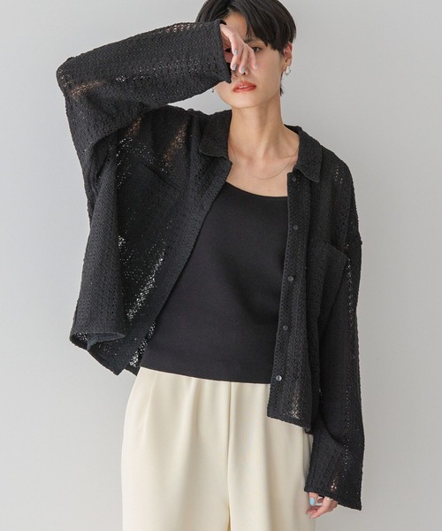 AMERICAN HOLIC（アメリカンホリック）の「Wポケットレースシャツ（シャツ/ブラウス・レディース・オフホワイト/ブラック/ライトイエロー・M/L）」の6枚目の写真