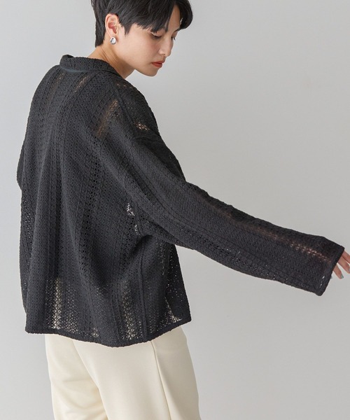 AMERICAN HOLIC（アメリカンホリック）の「Wポケットレースシャツ（シャツ/ブラウス・レディース・オフホワイト/ブラック/ライトイエロー・M/L）」の5枚目の写真