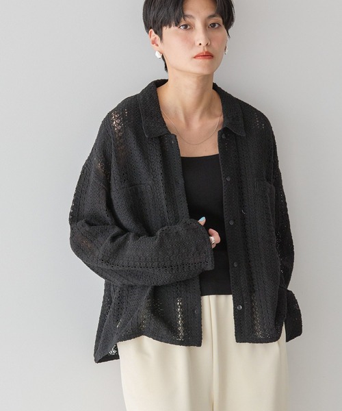 AMERICAN HOLIC（アメリカンホリック）の「Wポケットレースシャツ（シャツ/ブラウス・レディース・オフホワイト/ブラック/ライトイエロー・M/L）」の21枚目の写真