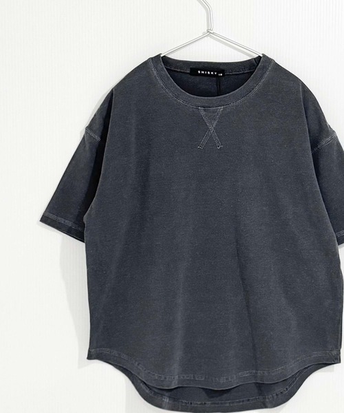 ZI-ON(ジーオン)の「キッズ ピグメント染 オーバーサイズ半袖Tシャツ(Tシャツ/カットソー・キッズ・パープル/ネイビー/チャコールグレー/ダークグリーン/ブラック・120cm/130cm/140cm/150cm/160cm/110cm)」の2枚目の写真