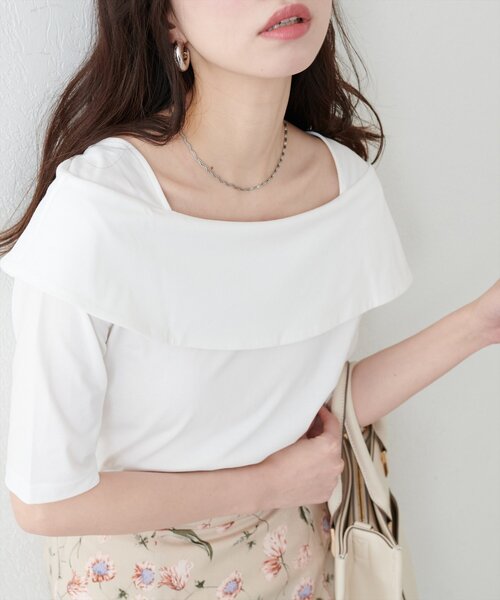natural couture(ナチュラルクチュール)の「オフショルデザインカットソーTOPS(Tシャツ/カットソー・レディース・ネイビー/ミント/その他1/その他2/その他3/オフホワイト・FREE)」の2枚目の写真