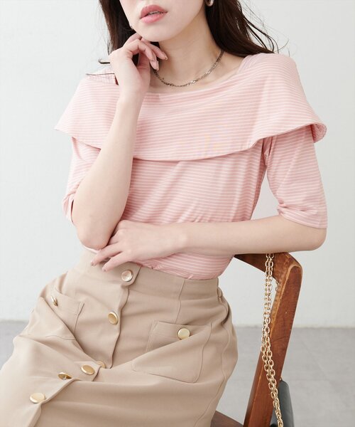 tシャツ 予約「女性らしい抜け感」シアーテレコオフショルカットソー レディース ABITOKYO tシャツ オフショルダー長袖カットソー レディース