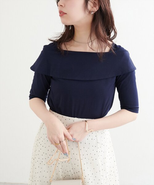 natural couture(ナチュラルクチュール)の「オフショルデザインカットソーTOPS(Tシャツ/カットソー・レディース・ネイビー/ミント/その他1/その他2/その他3/オフホワイト・FREE)」の21枚目の写真