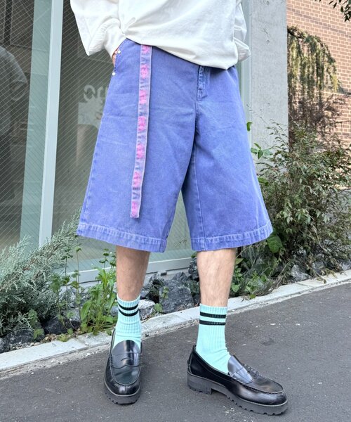 SOUNDSGOOOOD（サウンズグッド）の「【SOUNDS GOOOOD / サウンズグッド】デニムベルテッドショーツ（デニムパンツ・メンズ・ピンク/パープル/ブラック・ONE SIZE）」の3枚目の写真