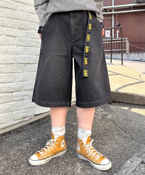 SOUNDSGOOOOD（サウンズグッド）の「【SOUNDS GOOOOD / サウンズグッド】デニムベルテッドショーツ（デニムパンツ・メンズ・ピンク/パープル/ブラック・ONE SIZE）」の2枚目の写真