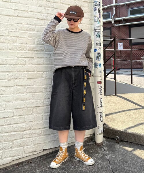 SOUNDSGOOOOD（サウンズグッド）の「【SOUNDS GOOOOD / サウンズグッド】デニムベルテッドショーツ（デニムパンツ・メンズ・ピンク/パープル/ブラック・ONE SIZE）」の4枚目の写真