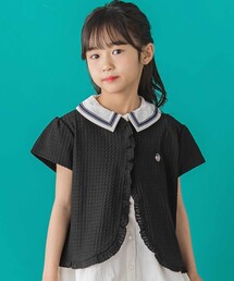 【店舗限定】格子編みカットソーフリル半袖ボレロ(95~150cm)