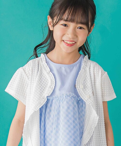 BeBe Petits Pois Vert(ベベプチポワヴェール)の「【店舗限定】格子編みカットソーフリル半袖ボレロ(95~150cm)(カーディガン/ボレロ・キッズ・ホワイト/ブラック・110cm/120cm/130cm/100cm/150cm/140cm)」の8枚目の写真