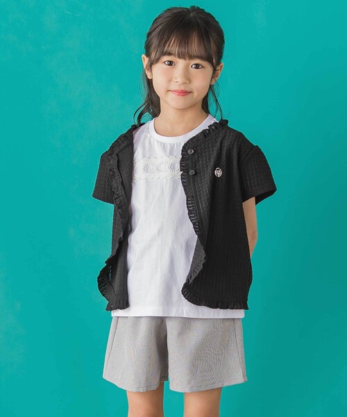 BeBe Petits Pois Vert(ベベプチポワヴェール)の「【店舗限定】格子編みカットソーフリル半袖ボレロ(95~150cm)(カーディガン/ボレロ・キッズ・ホワイト/ブラック・110cm/120cm/130cm/100cm/150cm/140cm)」の12枚目の写真
