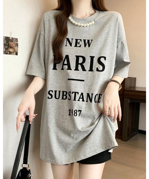 FUNdaysion(ファンデイション)の「パール付きプリントルーズTシャツ(Tシャツ/カットソー・レディース・グレー/ホワイト/ブラック・M)」の1枚目の写真
