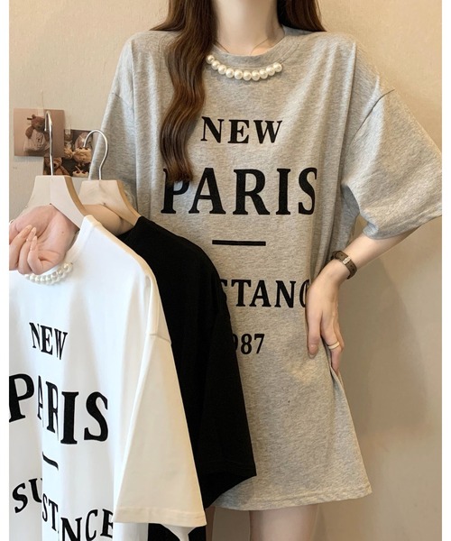 FUNdaysion(ファンデイション)の「パール付きプリントルーズTシャツ(Tシャツ/カットソー・レディース・グレー/ホワイト/ブラック・M)」の19枚目の写真