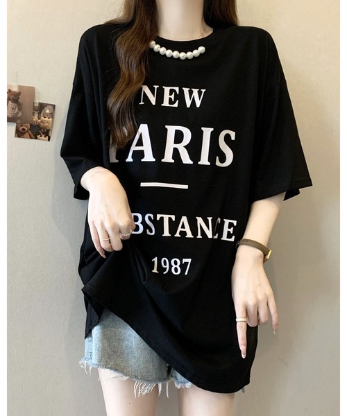 FUNdaysion(ファンデイション)の「パール付きプリントルーズTシャツ(Tシャツ/カットソー・レディース・グレー/ホワイト/ブラック・M)」の17枚目の写真