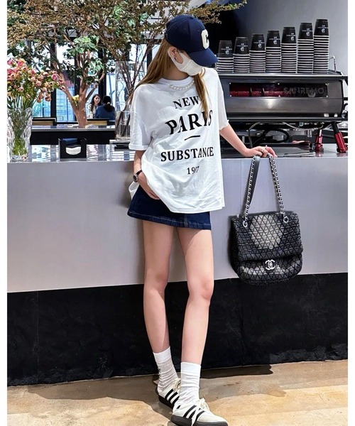 FUNdaysion(ファンデイション)の「パール付きプリントルーズTシャツ(Tシャツ/カットソー・レディース・グレー/ホワイト/ブラック・M)」の8枚目の写真