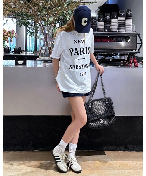 FUNdaysion(ファンデイション)の「パール付きプリントルーズTシャツ(Tシャツ/カットソー・レディース・グレー/ホワイト/ブラック・M)」の7枚目の写真