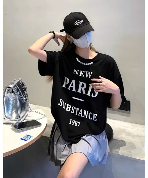 FUNdaysion(ファンデイション)の「パール付きプリントルーズTシャツ(Tシャツ/カットソー・レディース・グレー/ホワイト/ブラック・M)」の6枚目の写真