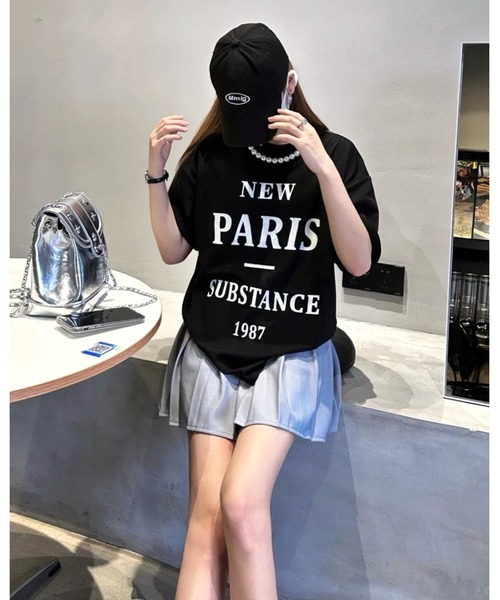 FUNdaysion(ファンデイション)の「パール付きプリントルーズTシャツ(Tシャツ/カットソー・レディース・グレー/ホワイト/ブラック・M)」の4枚目の写真