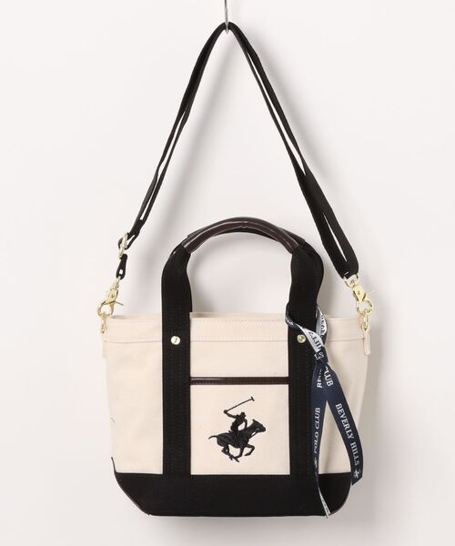 BEVERLY HILLS POLO CLUB(ビバリーヒルズポロクラブ)の「【BEVERLY HILLS POLO CLUB/ビバリーヒルズポロクラブ】【型崩れしにくいタフ帆布】キャンバス ミニトートバッグ 2WAYショルダー 高耐久(トートバッグ・レディース・グレー/オフホワイト/アイボリー/ブラック・FREE)」の2枚目の写真