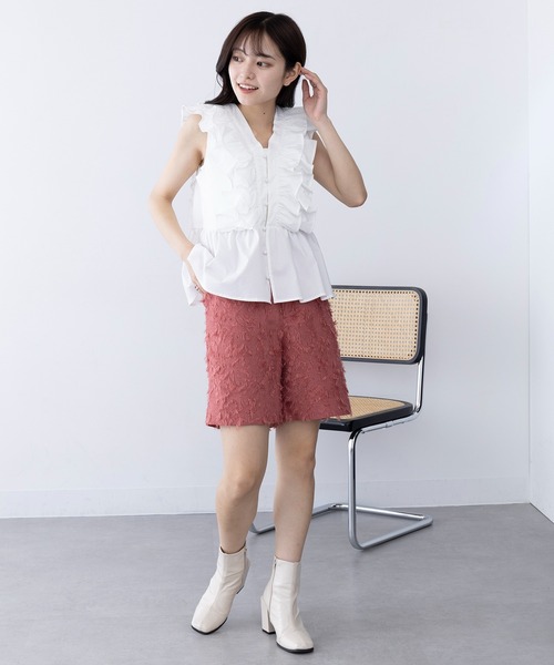 MAGASIN DE MODE Chou Chou(マガジンデモードシュシュ)の「【MAGASIN DE MODE Chou Chou】フリンジジャカードショートパンツ trc(その他パンツ・レディース・ブラック/アイボリー/ピンク・FREE)」の4枚目の写真