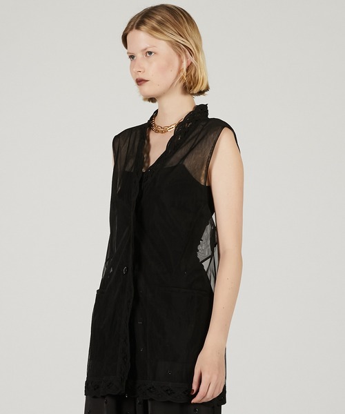 PRANK PROJECT（プランクプロジェクト）の「トリムレースチュールジレ / Trimmed Lace Tulle Gilet（その他トップス・レディース・ブラック/ホワイト・FREE）」の8枚目の写真