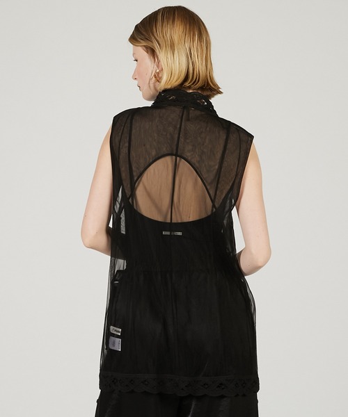 PRANK PROJECT（プランクプロジェクト）の「トリムレースチュールジレ / Trimmed Lace Tulle Gilet（その他トップス・レディース・ブラック/ホワイト・FREE）」の9枚目の写真