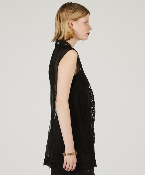 PRANK PROJECT（プランクプロジェクト）の「トリムレースチュールジレ / Trimmed Lace Tulle Gilet（その他トップス・レディース・ブラック/ホワイト・FREE）」の10枚目の写真