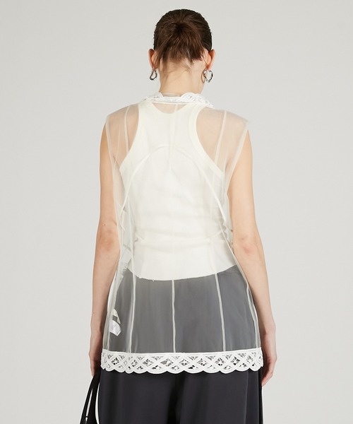 PRANK PROJECT（プランクプロジェクト）の「トリムレースチュールジレ / Trimmed Lace Tulle Gilet（その他トップス・レディース・ブラック/ホワイト・FREE）」の13枚目の写真