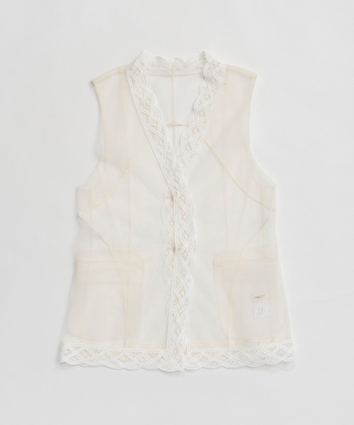 PRANK PROJECT（プランクプロジェクト）の「トリムレースチュールジレ / Trimmed Lace Tulle Gilet（その他トップス・レディース・ブラック/ホワイト・FREE）」の15枚目の写真