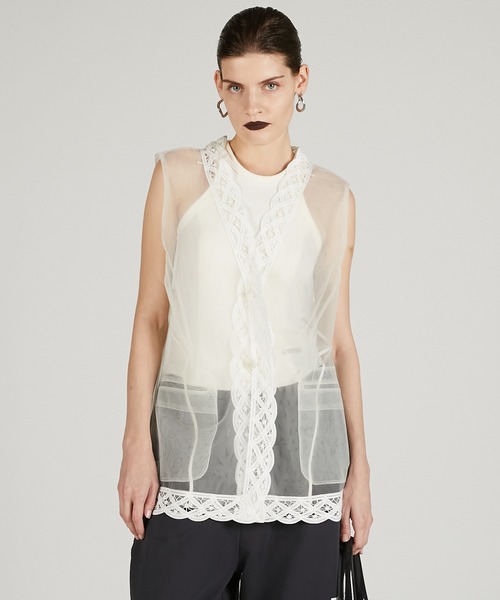 PRANK PROJECT（プランクプロジェクト）の「トリムレースチュールジレ / Trimmed Lace Tulle Gilet（その他トップス・レディース・ブラック/ホワイト・FREE）」の18枚目の写真