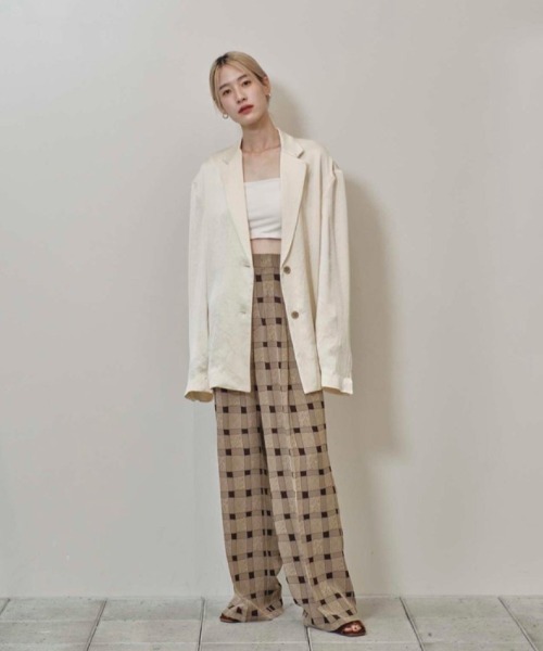パンツ TODAYFULHighwaist Tuck Trousers 36 TODAYFUL（トゥデイフル）の「Checkjacquard Tuck Trousers